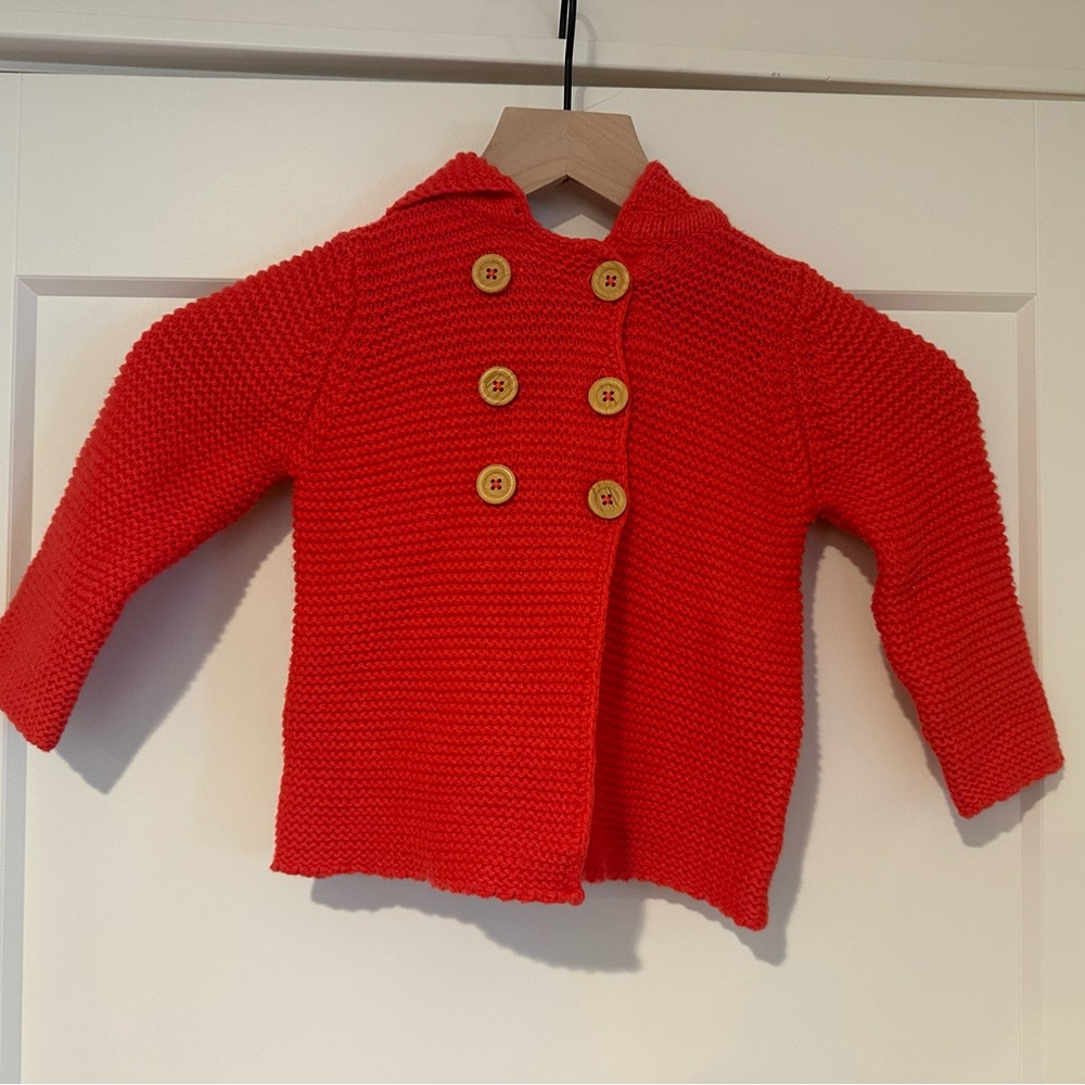 Baby Boden Red Knit Hooded Cardigan 12-18 months